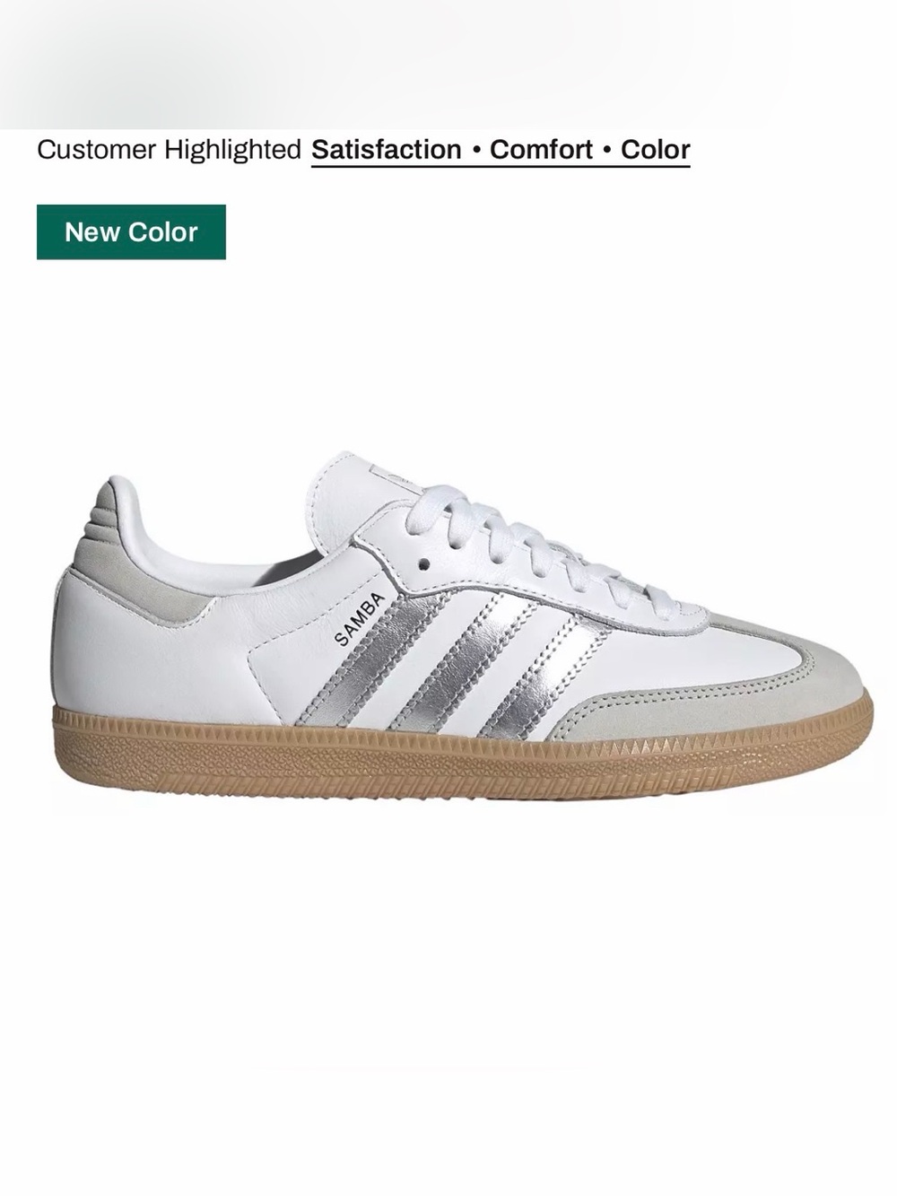 adidas Samba Women's White Silver Gum-Soled Sneakers